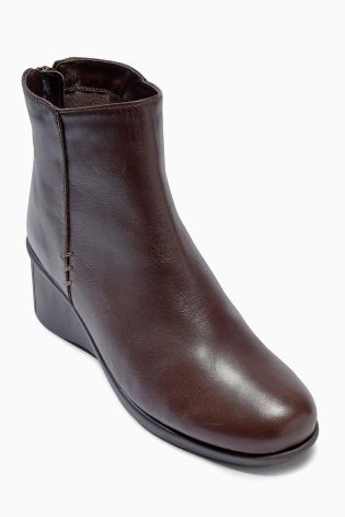 Chocolate Leather Wedge Boots